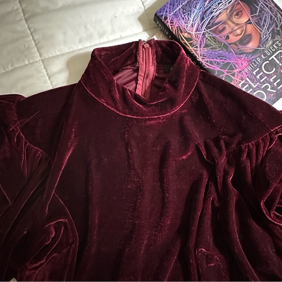 Velvet “Wrapped in Roses” Wine Red Top - Picture 4 of 7